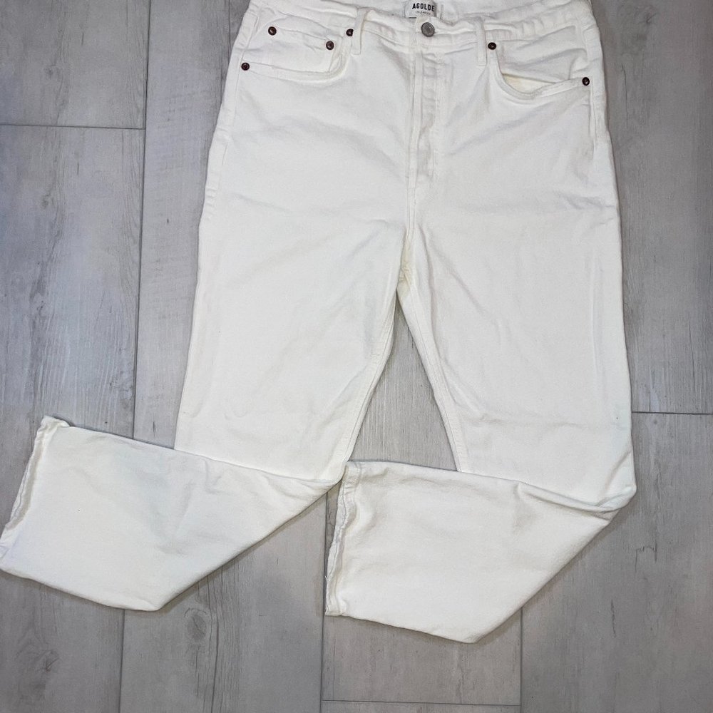 AGOLDE Riley High Rise Straight Crop White Denim Women's Size 30